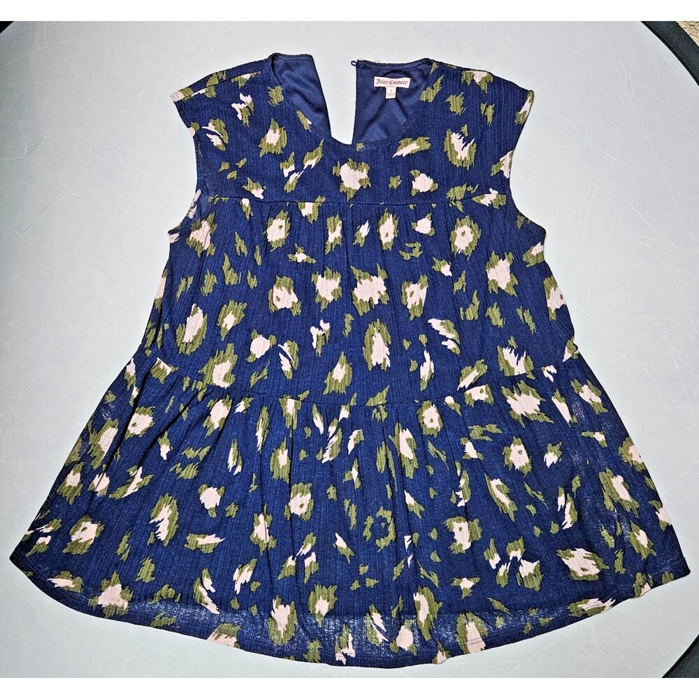 Juicy Couture Layered Babydoll Blue With Pink Flowers Sleeveless Top Size S